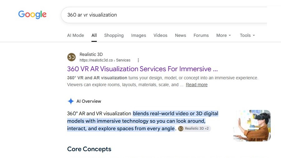 Google search result showing a number one organic ranking with an AI Overview citation